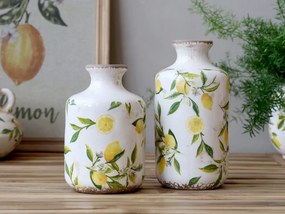 Vas decorativ din ceramică, pictat manual, crem, H17/D10 cm, Limone