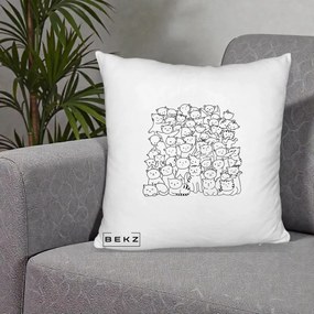 Perna Personalizata Many Cats Pattern Alb-Negru, 40x40 cm, Alb Pufos, Husa Detasabila, Perna Inclusa, BEKZ®