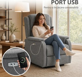 HOMCOM Fotoliu Relax Electric Reclinabil cu Port USB, Gri Închis | Aosom Romania