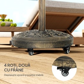 Outsunny Bază Rotundă pentru Umbrelă de Exterior, 21 kg, Bază din Rășină cu Roți și Suport pentru Umbrele de 3,3 cm/3,8 cm/4,8 cm, pentru Grădină, Terasă, Piscină, Bronz | Aosom Romania