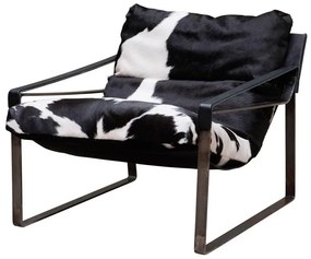 Fotoliu alb-negru, din piele naturala de bovine, Montaine