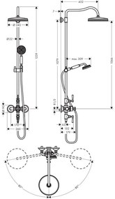 Coloana de dus crom cu baterie termostatata si palarie rotunda Hansgrohe Axor Montreux 240