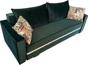 Canapea LARISA extensibila, 3 locuri, cu lada de depozitare, culoare verde padure , 220x95x85 Verde padure, Catifea