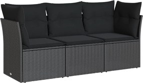 vidaXL Set mobilier de grădină cu perne, 3 piese, negru, poliratan
