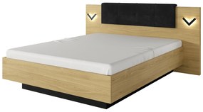 Pat matrimonial 160 cm Versaccio (cu sp. depozitare) (cu iluminat) (fără saltea și somieră) (Stejar scandi + Negru). 1071403