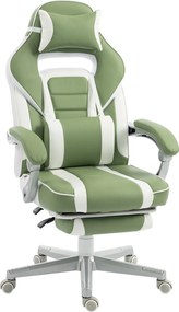 HOMCOM Scaun Gamer Reclinabil cu Înălțime Reglabilă Suport pentru Picioare Retractabil Suport Lombar și Tetieră Detașabilă Verde | Aosom Romania