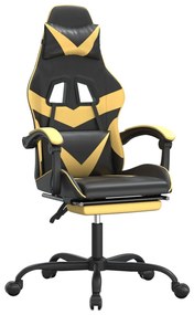 3143856 vidaXL Scaun de gaming cu suport picioare negru/auriu, piele ecologică