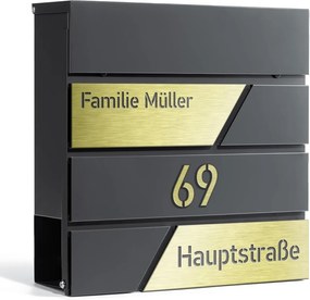 CPG10 - Cutie postala personalizata, gravata, cutie de scrisori, metalica, stil industrial - Gri Antracit - Auriu