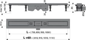 Rigola dus faiantabila iesire laterala 950 mm Alcadrain APZ12-950 950 mm