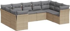 vidaXL Set canapele de grădină, 9 piese, cu perne, bej, poliratan
