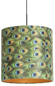 Lampă suspendată cu abajur din catifea păun cu auriu 40 cm - Combi