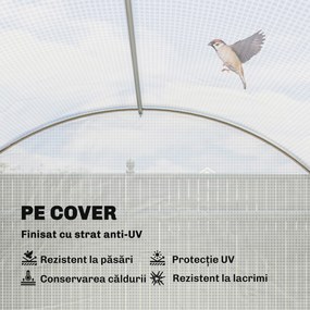 Outsunny Seră de Grădină Tip Tunel 4x3x2 m cu 2 Bare Detașabile, Uși Rulabile și Ferestre cu Plasă, Seră pentru Grădină de Legume și Flori, Structură din Oțel Zincat și Acoperire PE, Alb | Aosom Romania