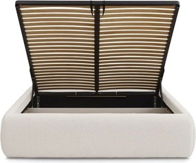 Pat matrimonial alb tapițat cu spațiu de depozitare/fără tăblie cu somieră 160x200 cm Inera – Bobochic Paris