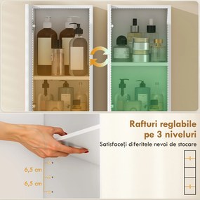 HOMCOM Mobilier de Baie cu 2 Uși, Rafturi Reglabile și Spațiu Deschis, Lemn, 30x24x140 cm, Alb | Aosom Romania