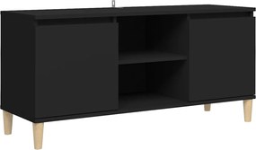 vidaXL Comodă TV, picioare lemn masiv, negru, 103,5x35x50 cm