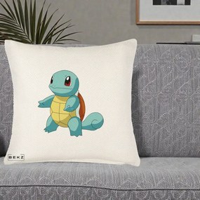 Perna Personalizata Squirtle Pokemon, 40x40 cm, Crem Reliefat, Husa Detasabila, Perna Inclusa, BEKZ®