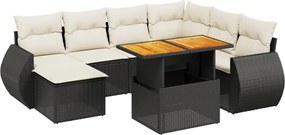 vidaXL Set mobilier de grădină cu perne, 8 piese, negru, poliratan