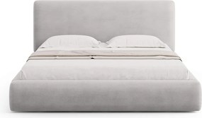 Pat tapitat cu tablie si lada depozitare, Colonel, Cosmopolitan Design, 160x200 cm, material structurat, gri deschis