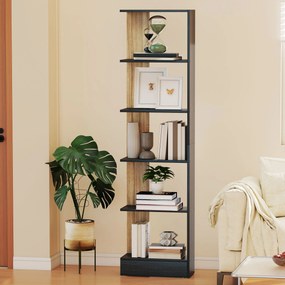 HOMCOM Bibliotecă Modernă cu 5 Rafturi din Lemn, 45 x 21 x 170 cm, Negru, Stejar | Aosom Romania