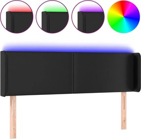 vidaXL Tăblie de pat cu LED, negru, 147x16x78/88 cm, piele ecologică