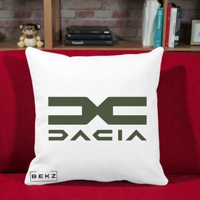 Perna Personalizata cu emblema Dacia, 40x40 cm, Alba Mata, Husa Detasabila, Perna Inclusa, BEKZ®
