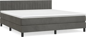 vidaXL Pat box spring cu saltea, gri închis, 160x200 cm, catifea