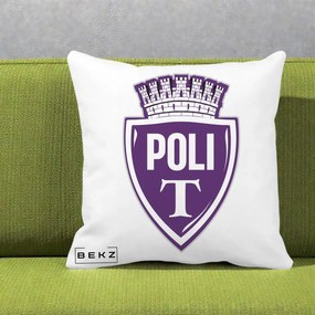 Perna Personalizata Poli Timisoara Fotbal, 40x40 cm, Alba Mata, Husa Detasabila, Perna Inclusa, BEKZ®