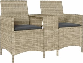 vidaXL Canapea grădină cu 2 locuri cu masă/perne gri deschis poliratan