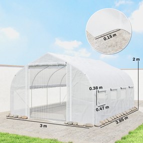 Outsunny Sera de Gradina 4x3m cu Pereti Laterali si Usa cu Fermoar 8 Ferestre Tunel pentru Plante | Aosom Romania