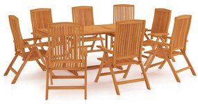 Set mobilier de gradina, 9 piese, lemn masiv de tec Dreptunghiular, 9