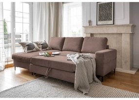 Colțar maro extensibil cu tapițerie din catifea reiată (cu colț pe partea stângă ) Lofty Lilly – Miuform