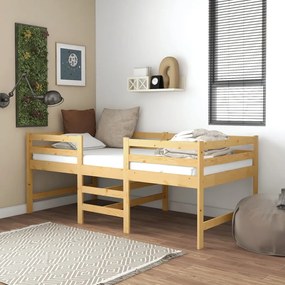 3083714 vidaXL Pat înălțime medie cu saltea, 90x200 cm, lemn masiv pin