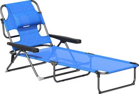 Outsunny Sezlong Plaja Pliabil cu 4 Nivele Rabatare si brațe, Greutate sustinuta 120 kg,Gri | Aosom Romania