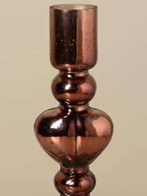 Sfeșnic din sticlă cu inimi sculptate suprapuse, maro-argintiu, finisaj lucios, 23×8 cm, „Cœur"