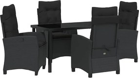 vidaXL Set de masă pentru grădină cu pernă 5 pcs Negru poliratan