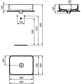 Lavoar pe blat alb 50 cm, dreptunghiular, Ideal Standard Strada II Dreptunghiulara