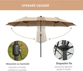 Outsunny Umbrelă Solară LED 4.5m, Sistem de Deschidere cu Manivelă, Rezistentă la Apă, Kaki | Aosom Romania