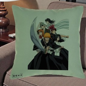 Perna Personalizata Bleach Grup Complet Ichigo si Prietenii, 40x40 cm, Verde, Husa Detasabila, Perna Inclusa, BEKZ®