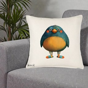 Perna Decorativa Pasare Teal cu Sosete Dunghi, 40x40 cm, Crem Reliefat, Husa Detasabila, Perna Inclusa, BEKZ®