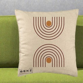 Perna Decorativa Geometric Boho Arc, 40x40 cm, Bej, Husa Detasabila, Perna Inclusa, BEKZ®