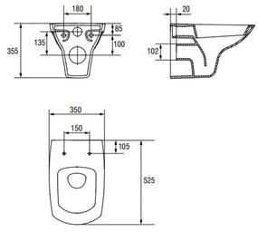 Set vas wc suspendat rimless cu capac soft close si easy off Cersanit, Carina