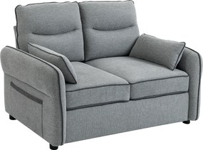 HOMCOM Canapea 2 locuri, canapea de living din velur egiptean, 2 perne incluse, buzunar lateral, 136 x 81 x 90 cm, gri | Aosom Romania