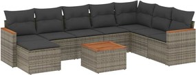 vidaXL Set canapele de grădină, 9 piese, cu perne, gri, poliratan