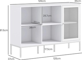 HOMCOM Dulap Modern de Depozitare cu Ușă din Plasă, 4 Compartimente Deschise și Raft Reglabil, 120x37x81.5 cm, Alb | Aosom Romania