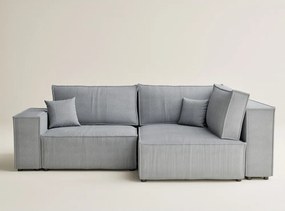 Colțar gri extensibil/cu spațiu de depozitare cu tapițerie din catifea reiată (cu colț pe partea dreaptă/în formă de ”L”) Tonga – Maison de Rêve