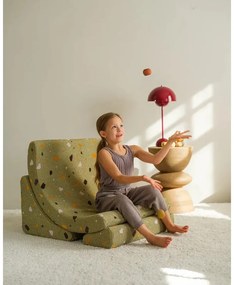 Fotoliu de copii verde cu tapițerie din țesătură bouclé/cu tapițerie din chenille Terrazzo Moon – Wigiwama