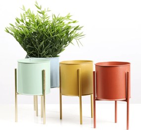 Set 2 ghivece metalice, albastru/neo mentă/auriu, ROZEL SET