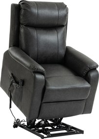 HOMCOM Fotoliu cu ridicare și relaxare pentru seniori, fotoliu electric cu lift din piele ecologică cu dublu motor, perne cu arc, Negru | Aosom Romania