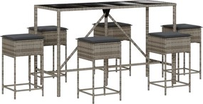 vidaXL Set mobilier bar de grădină cu perne, 7 piese, gri, poliratan