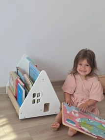 Bibliotecă Montessori cu roți, în formă de căsuță BOOKY turquoise